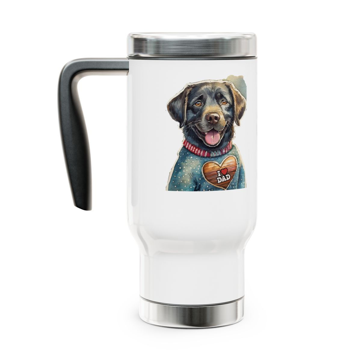 Black Labrador Dad Stainless Steel Travel Mug with Handle, 14oz