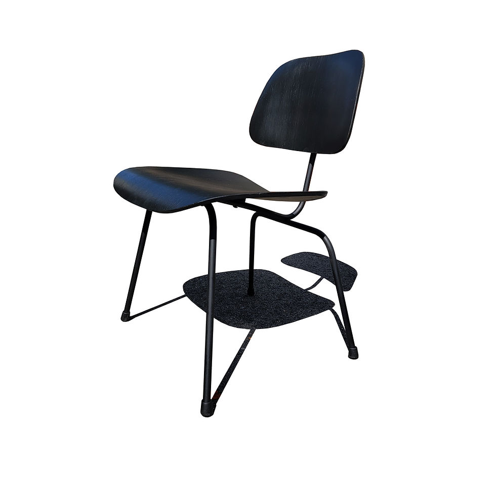 Thumbnail: A black mid-century modern Eames DCM chair