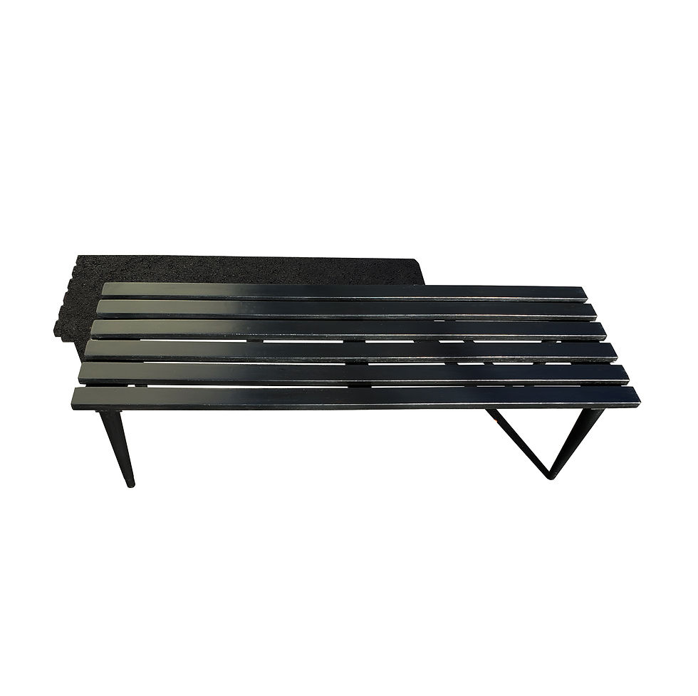 Thumbnail: A mid-century modern black slat bench