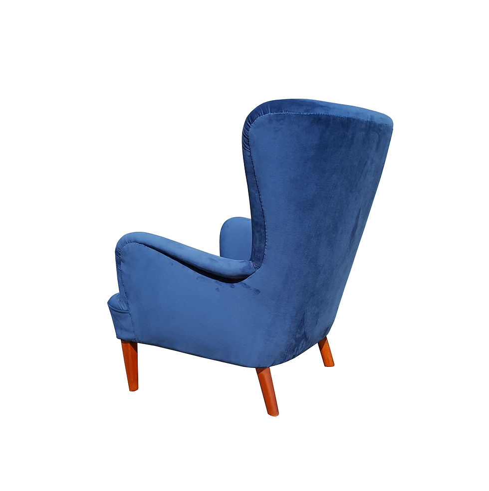 Thumbnail: Danish 1940's blue velvet wing back chair