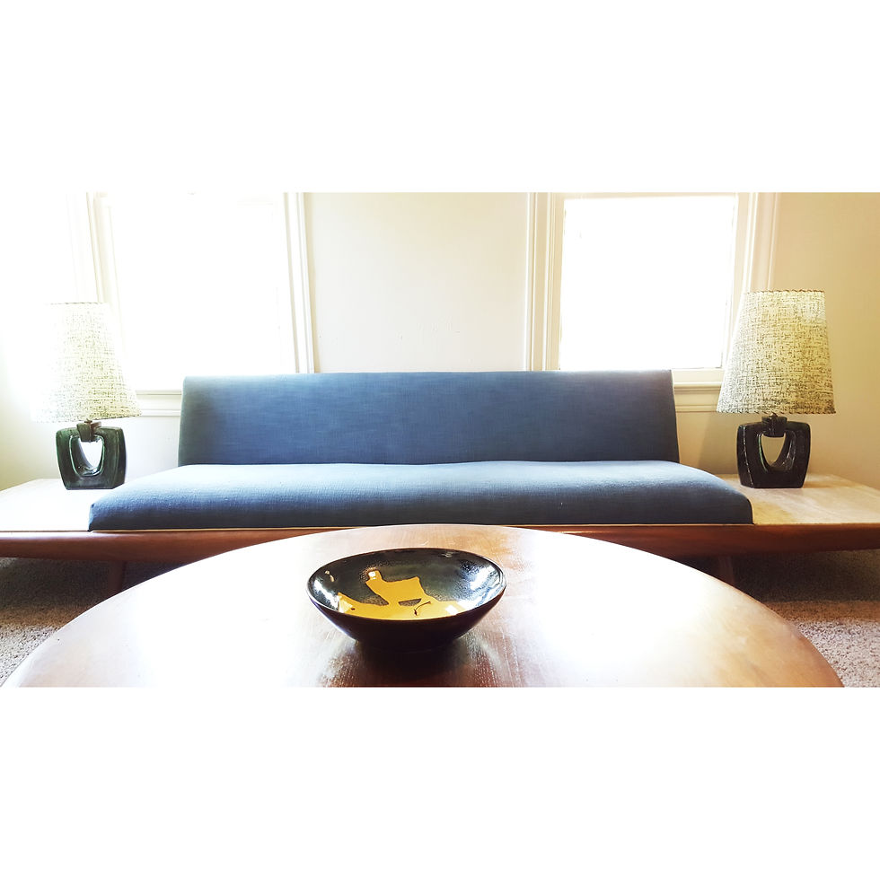 Thumbnail: A pair of American mid-century modern green  ceramic lamps by Gonder Ceramic Art