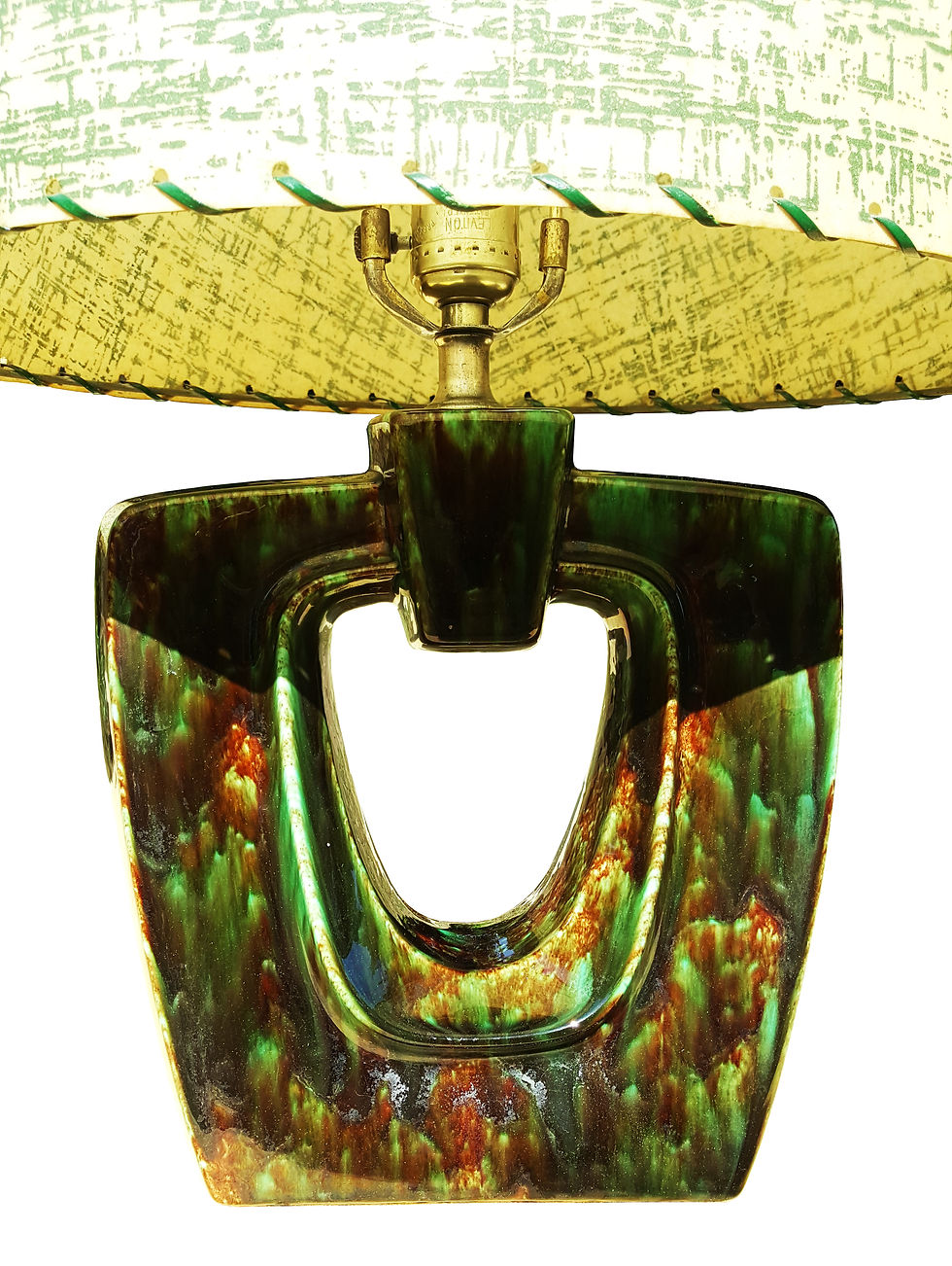 Thumbnail: A pair of American mid-century modern green  ceramic lamps by Gonder Ceramic Art