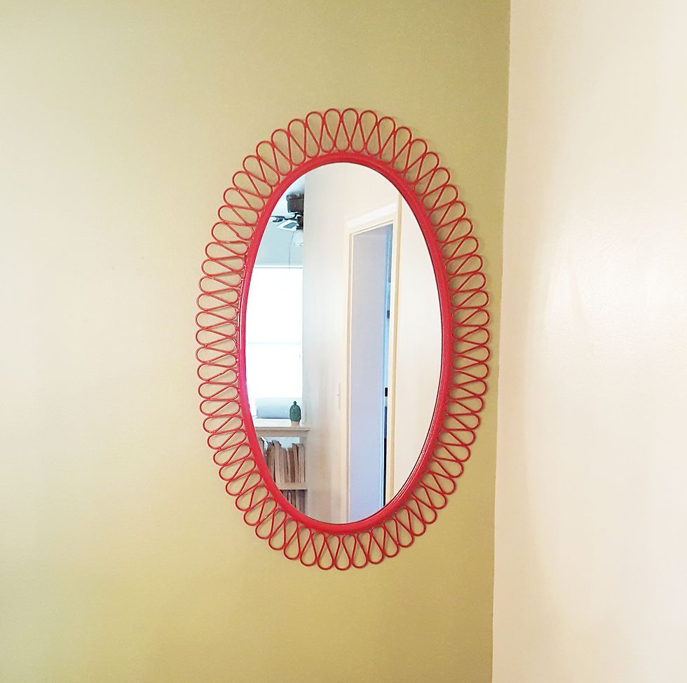 Thumbnail: A French 1950 red lacquer iron Jean Royere style oval mirror