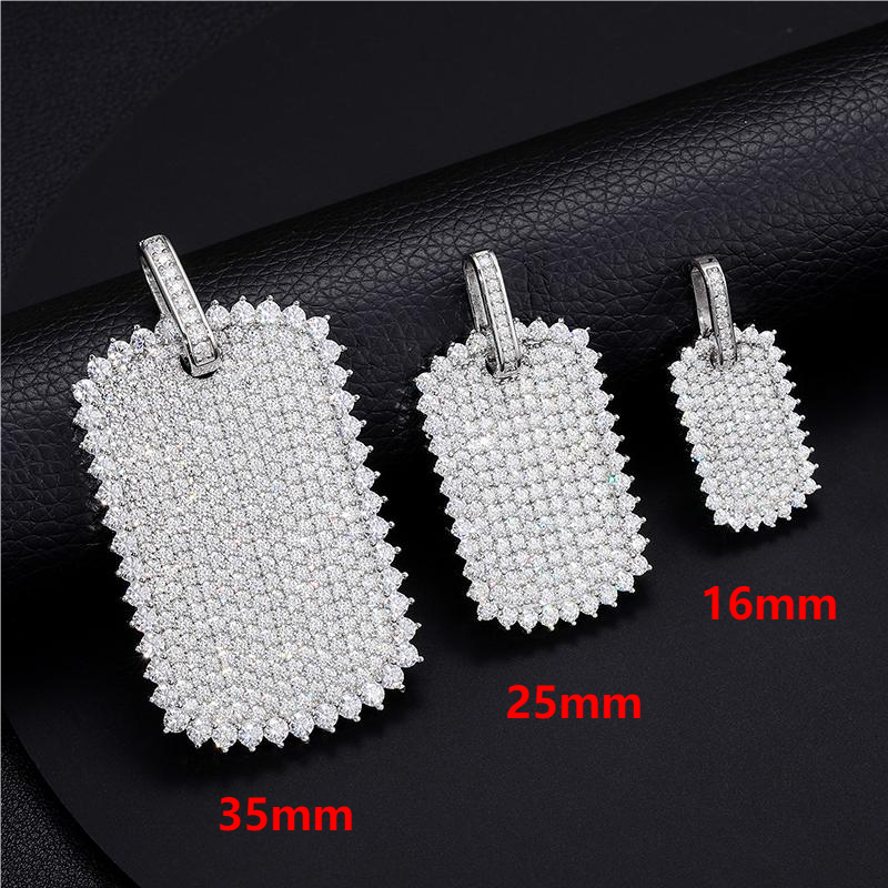 Thumbnail: Three iced-out dog tag pendants with sizes of 35mm, 25mm, and 16mm.
