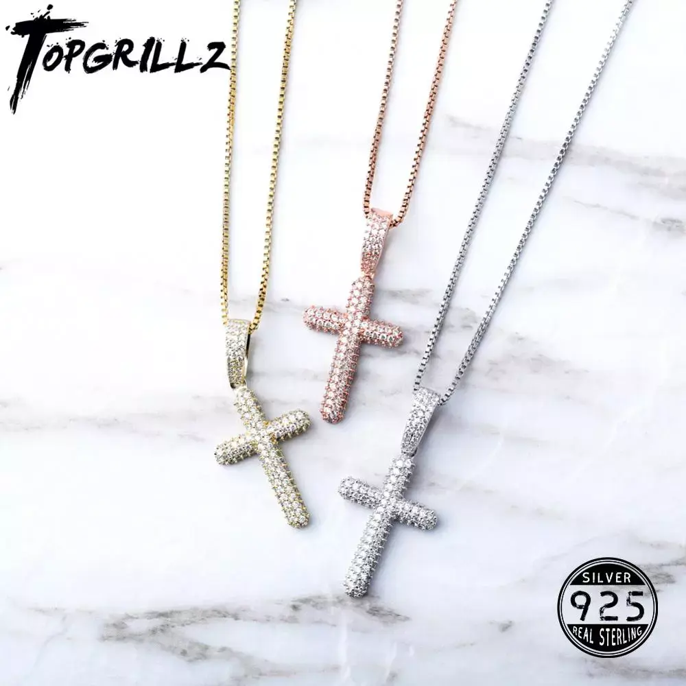 TOPGRILLZ brand necklaces with cross pendants, silver 925 chain jewelry