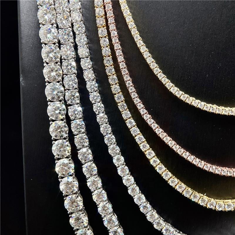 Thumbnail: Moissanite 3mm Tennis Hip Hop S925 Silver 18k Gold Plated Women Men Necklace