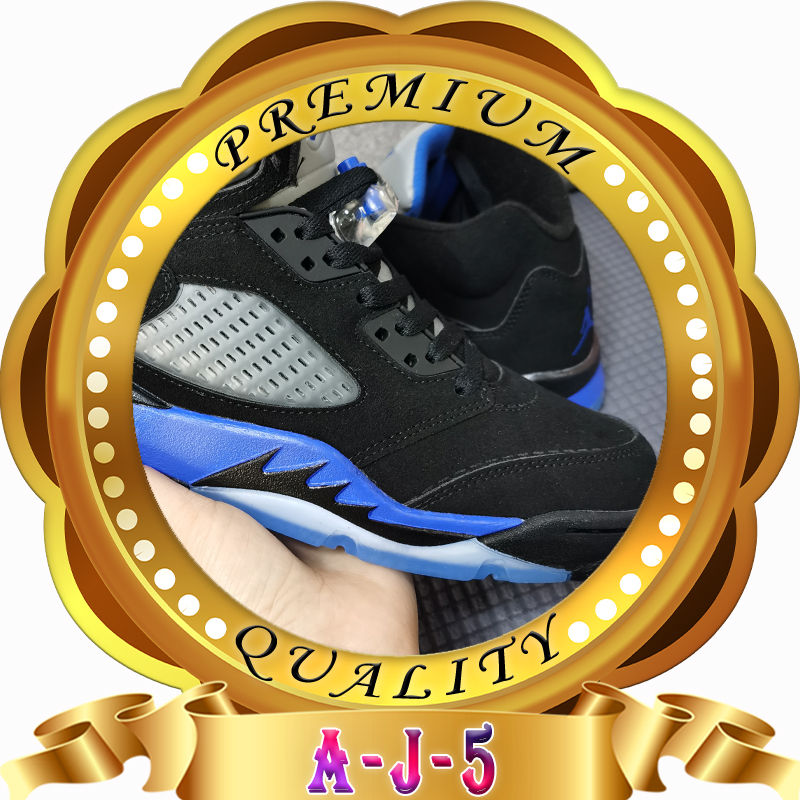 Thumbnail: Premium Quality A-J-5 black and blue Retro 5  OG 5s Men Shoes Jordon 5 Basketball Shoes.