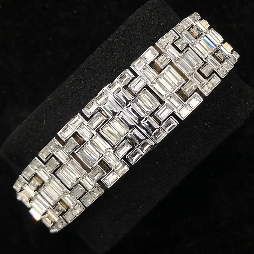 Thumbnail: Elegant diamond bracelet displayed on a black stand, jewelry details in high contrast.