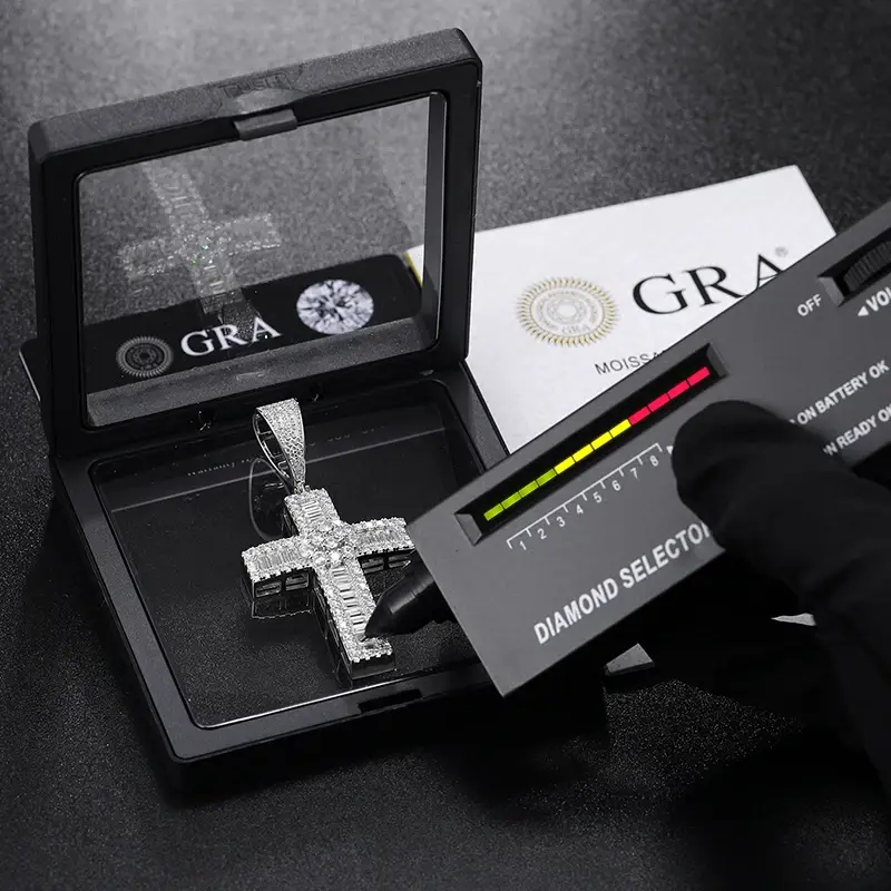 Thumbnail: Cross pendant necklace and diamond tester in box, GRA label, BE YOURSELF, Iecd Out Cz Bling.