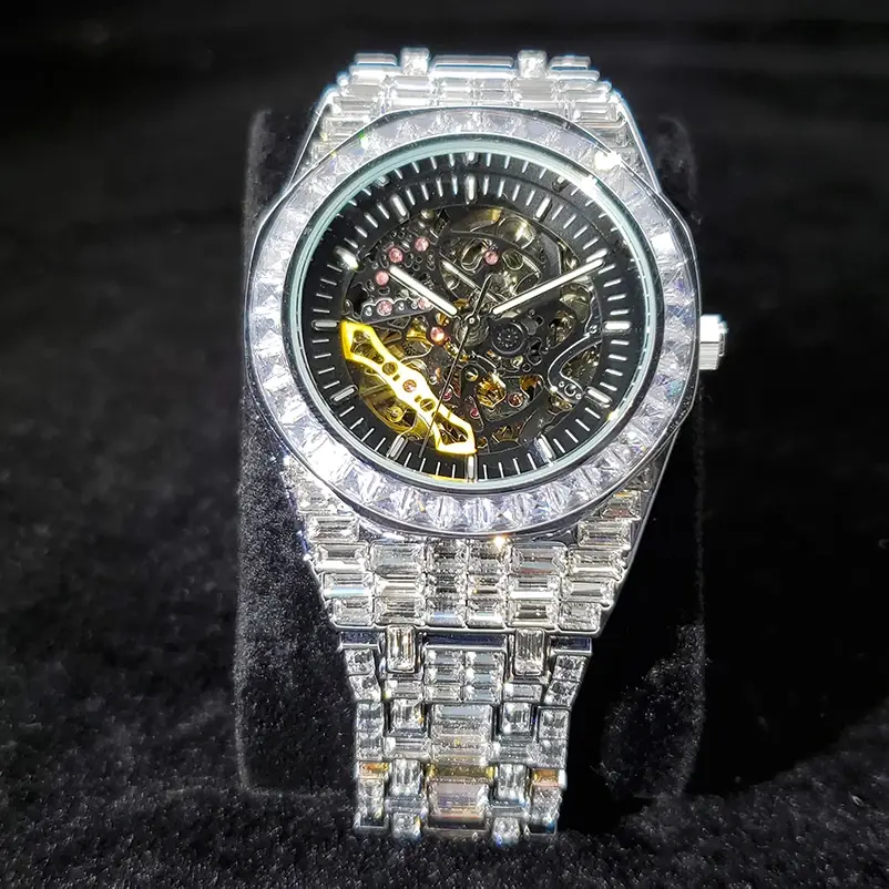 Thumbnail: Luxury diamond-encrusted watch on a black display, intricate mechanics shown.