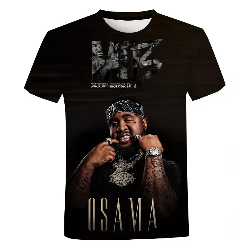 Thumbnail: Osama T-shirt with graphic print design featuring a man and text background.