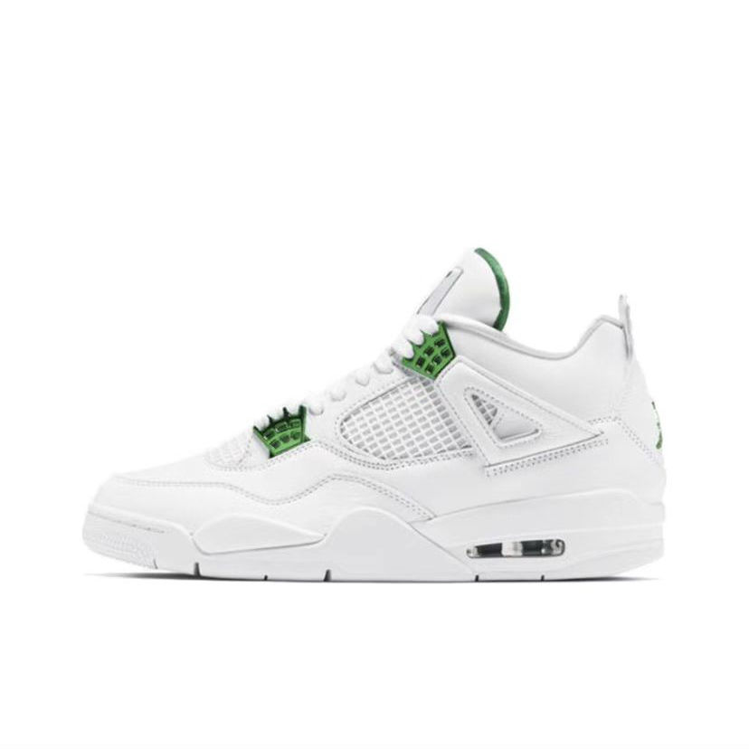 Thumbnail: White Men's High Top Trainers AJ 4S Retro Sneakers for Men Women, isolated on white backdrop.