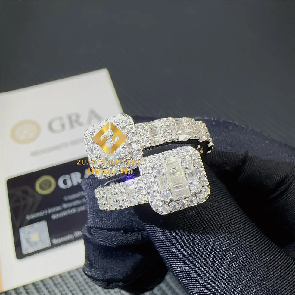Close up of diamond rings with GRA certificate on black fabric