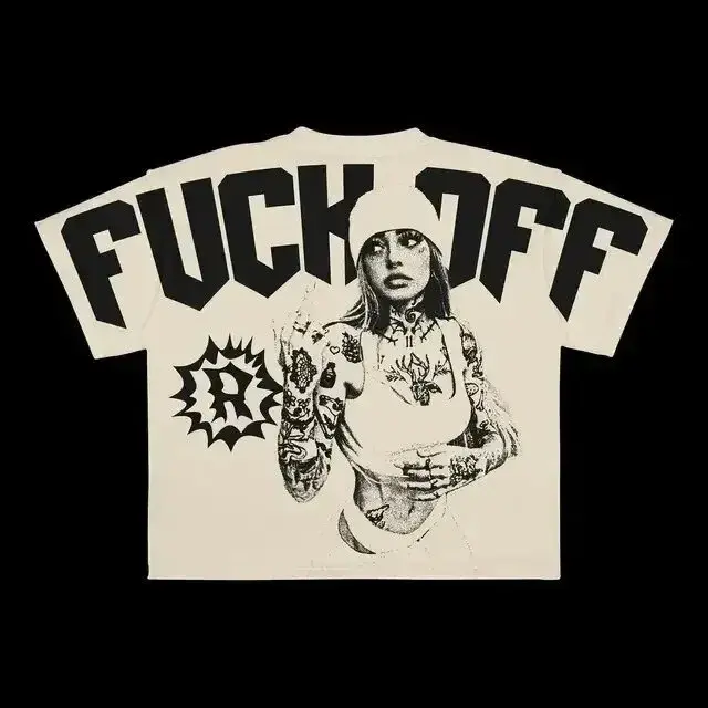 Thumbnail: White t-shirt with FUCK OFF graphic and detailed tattoo illustration shown. The Kingdom Tattoos