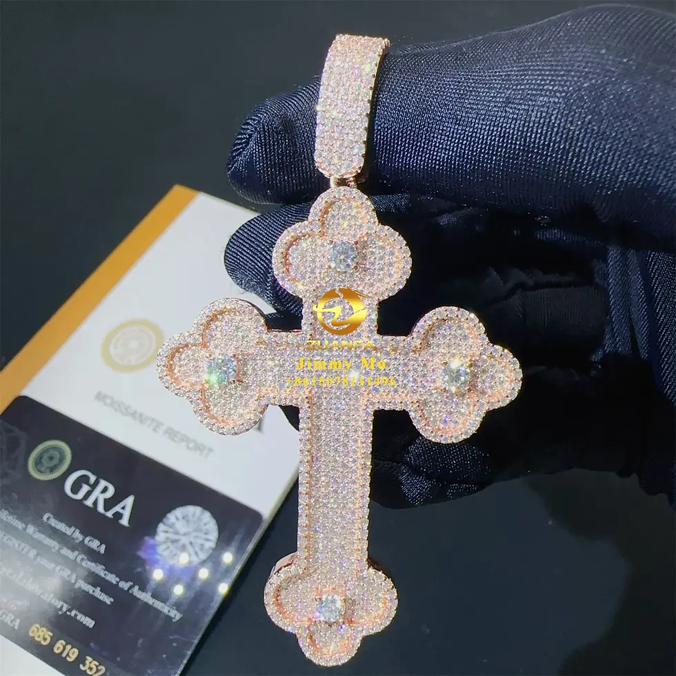 Thumbnail: Large bling cross pendant with GRA certificate and logo, close-up shot, jewerly piece