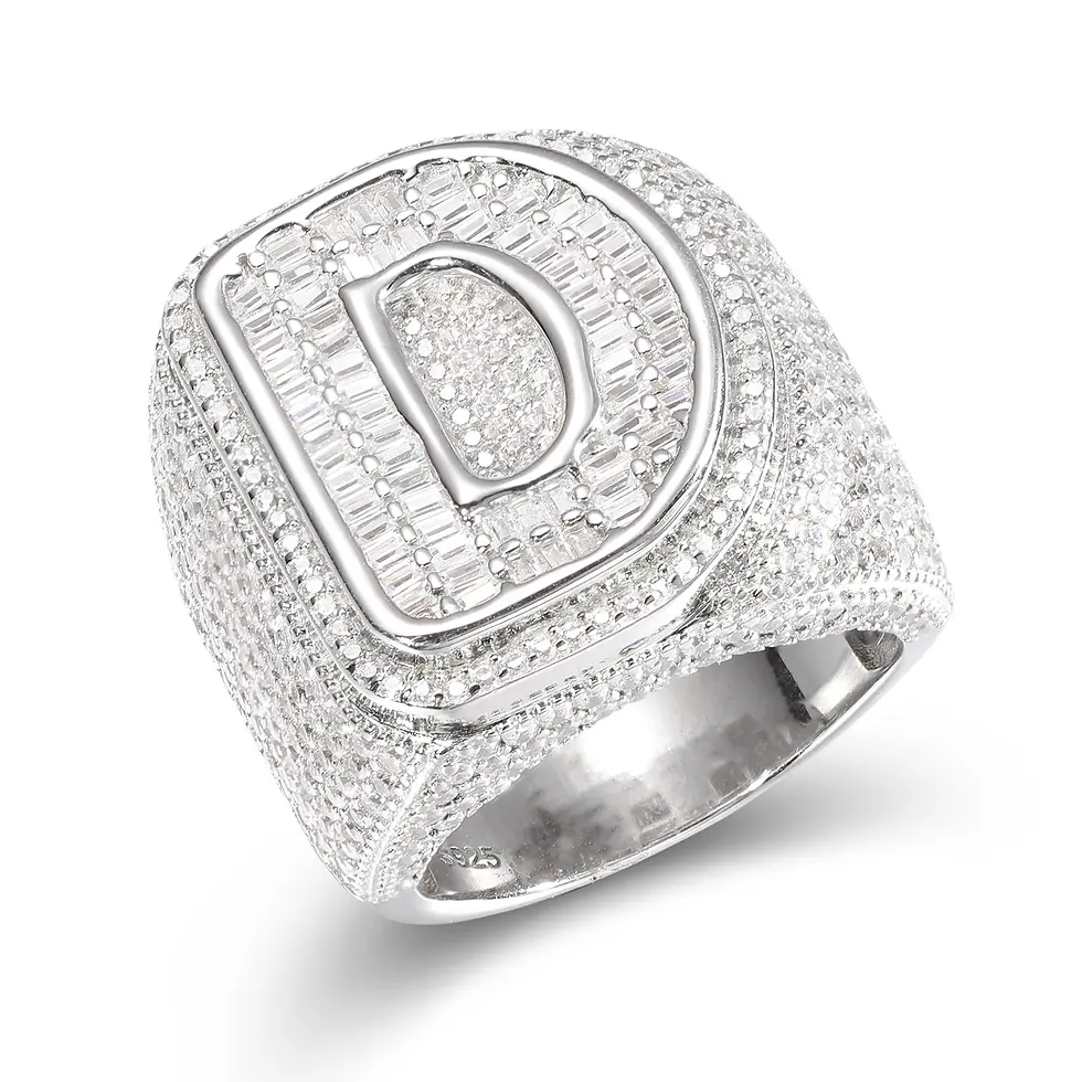Thumbnail: D letter diamond ring, jewelry with 5mm/6.5mm Moissanite Diamond, shining silver