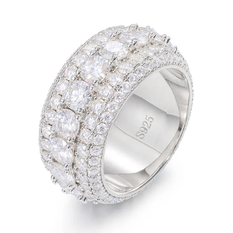 Thumbnail: Silver ring with many clear stones, S925 engraved inside the band.