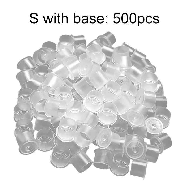 Thumbnail: Pile of small clear cups reads: S with base: 500pcs. Background is white.