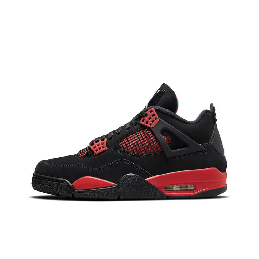 Thumbnail: Black and red Air Jordan 4 Retro sneakers. Men's High Top Trainers AJ 4S Retro Sneakers for Men Women.