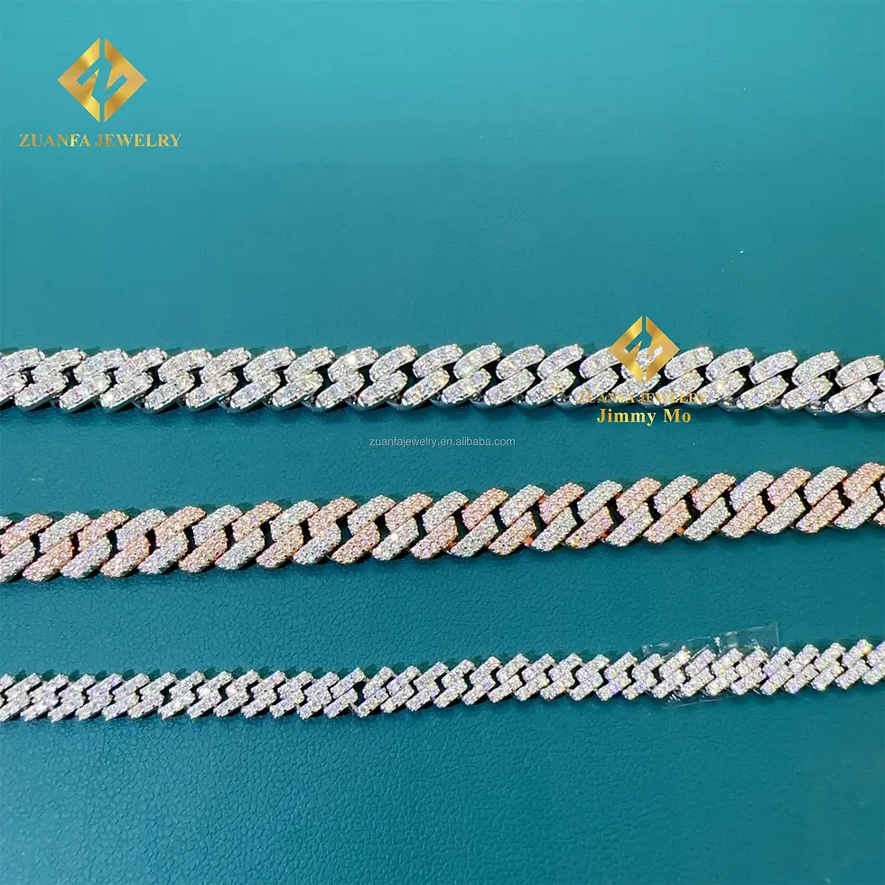 Three diamond chain necklaces ZANGELO JEWELRY on a teal surface for display.