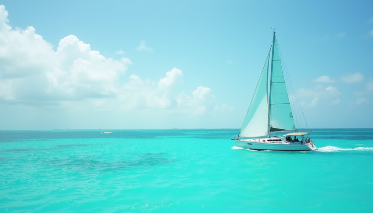 High angle view of a sailboat gliding over turquoise waters near Key West