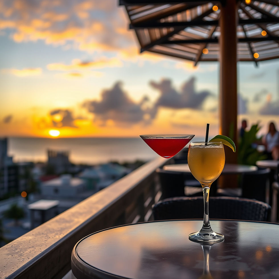 Cocktails on a rooftop with a stunning Key West sunset setting the perfect backdrop.