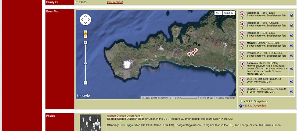 Icelandic Roots - Map View of Halldóra Guðmundsdóttir