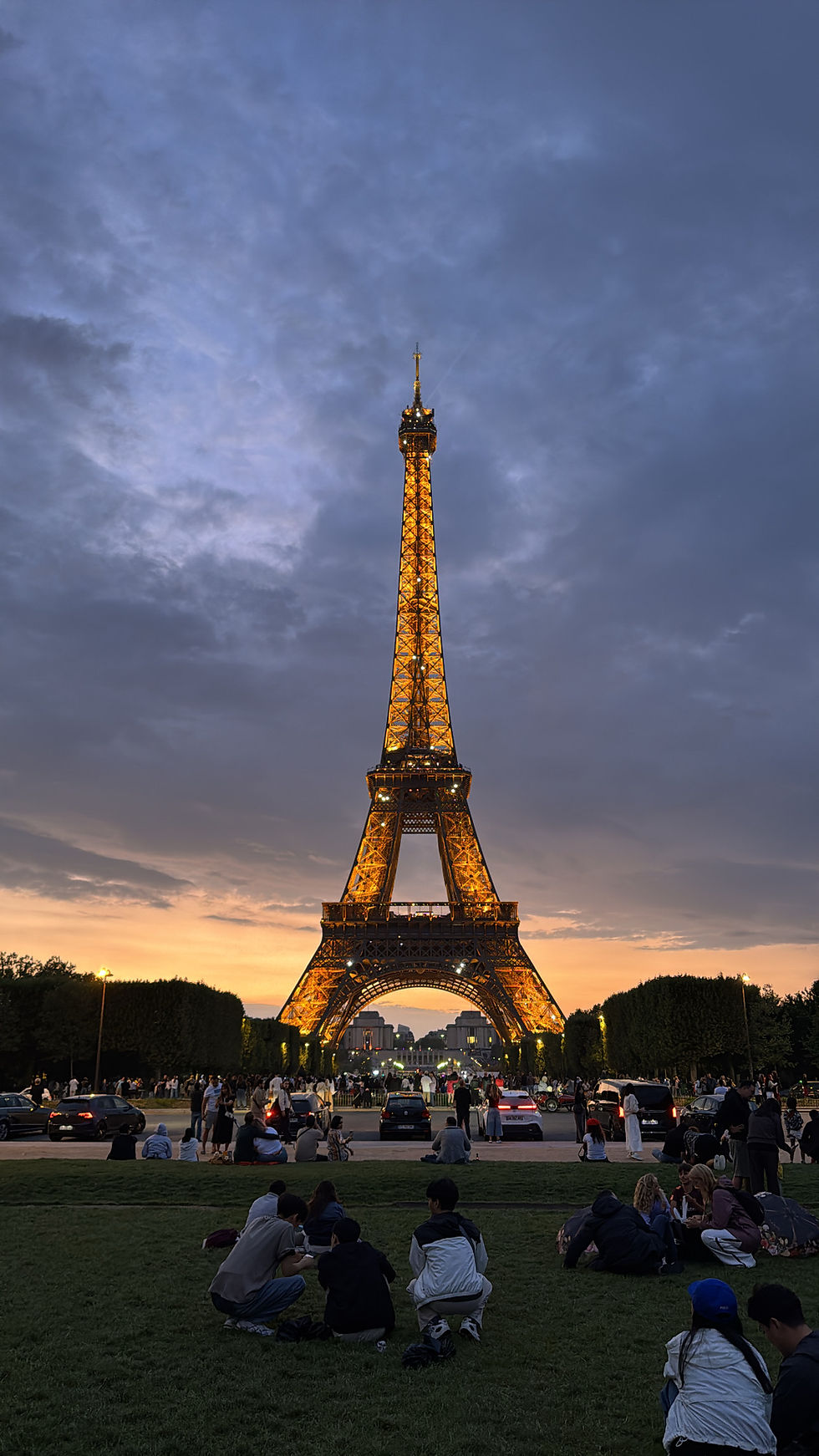 The Eiffel Tower sparkling on a summer night