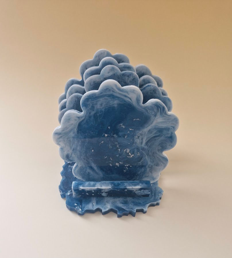 Ensemble de Sous-Verres Fleuris en Résine Époxy – Vagues Marines et Éclats Argen