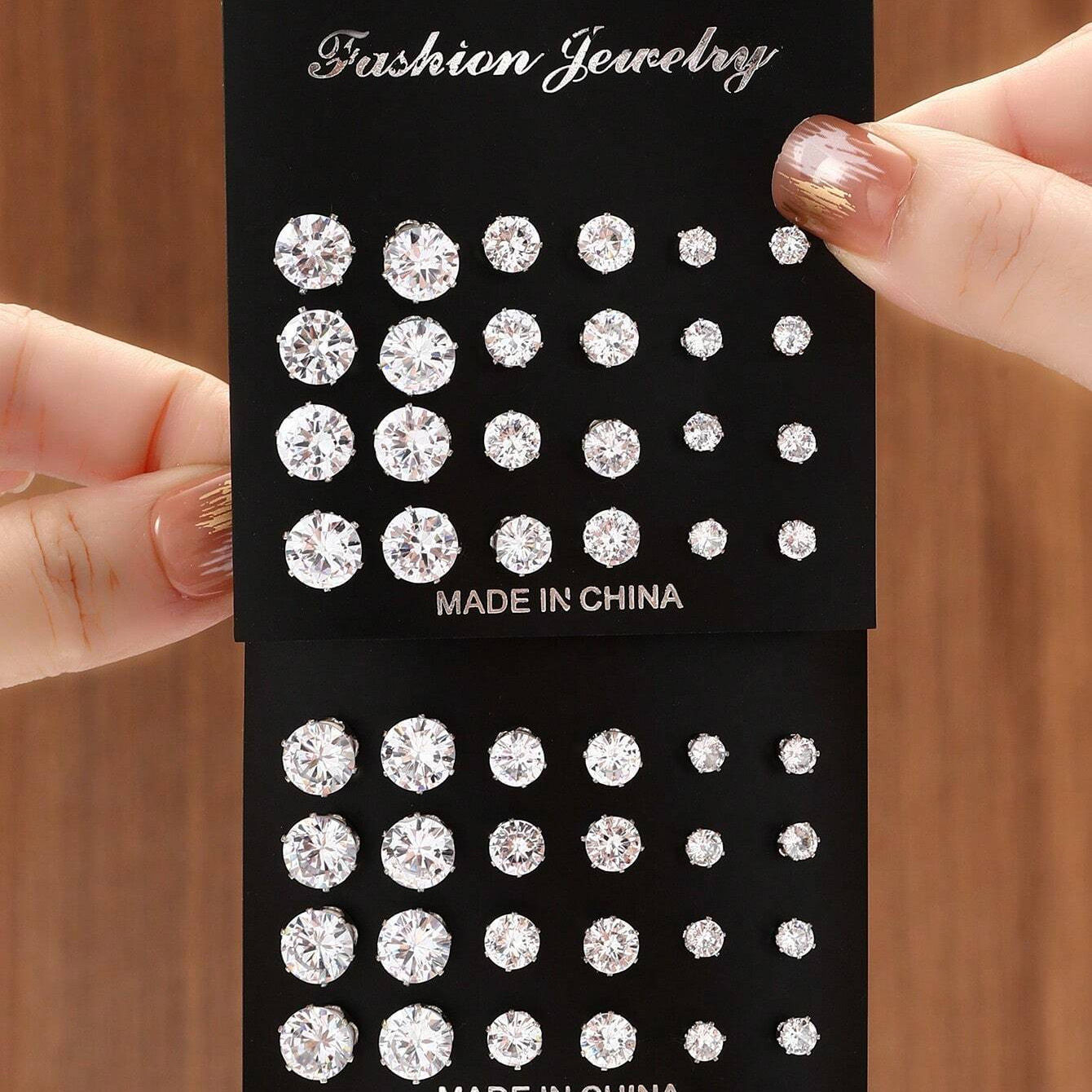 12-Pair Cubic Zirconia Stud Earring Set