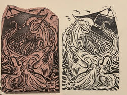 Kraken Linoleum Print