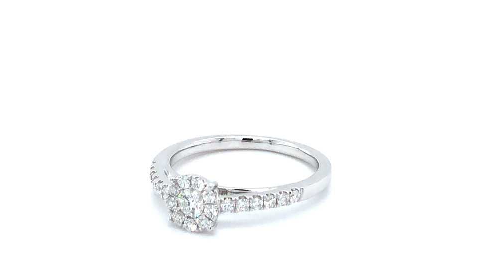 18k white gold 4 prongs round cut diamond engagement ring with side stones pave 