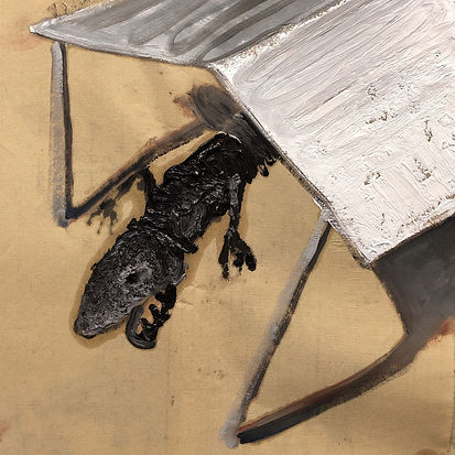 Franklin Ratliff, minor event with lizard, 2019, oil on paper 16"x16"