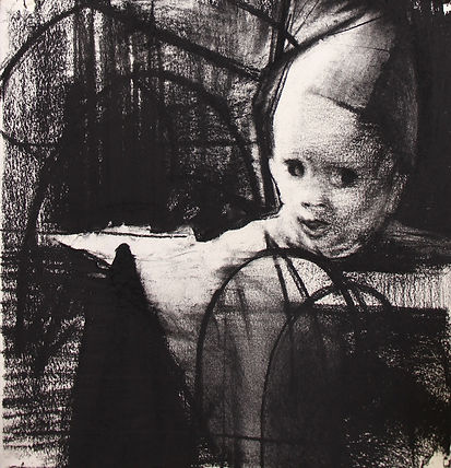 Franklin Ratliff, minor event with arches, 2019, charcoal on paper, 12"x11"