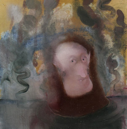Franklin Ratliff, minor event in bath, 2018, oil on paper, 16"x16"