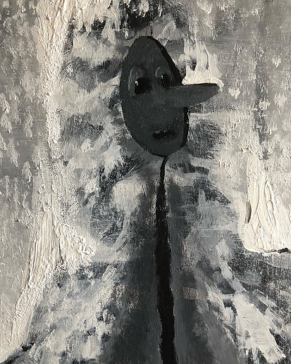 Franklin Ratliff, minor event with spoon and fur in flames, 2022, acrylic on plastic, 9"x7"