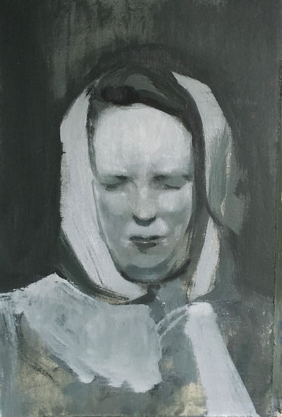 Franklin Ratliff, minor event with eyes closed, 2017, oil on paper, 11"x7"