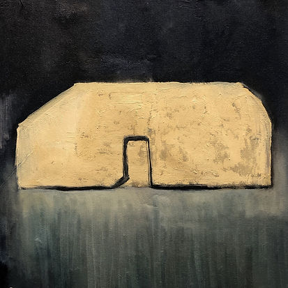 Franklin Ratliff, minor event with glowing block, 2019, oil on paper 16"x16"