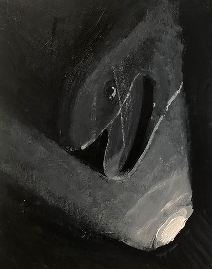 Franklin Ratliff, minor event with laughing eel, 2022, acrylic on plastic, 9"x7"