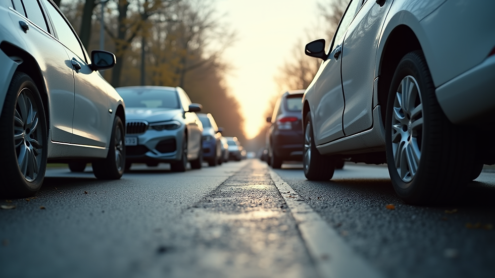 Eye-level view of a car accident scene with damaged vehicles