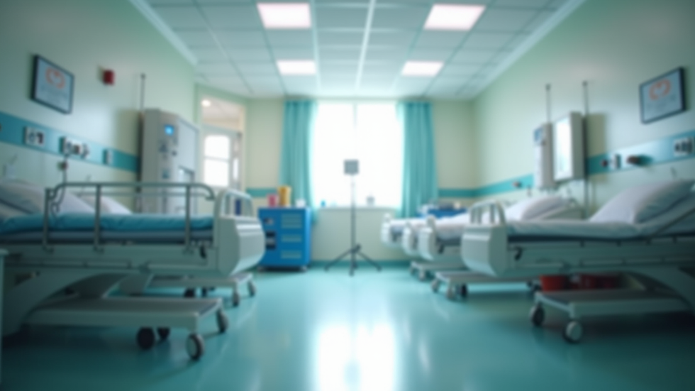 Eye-level view of a hospital rehabilitation room with therapy equipment