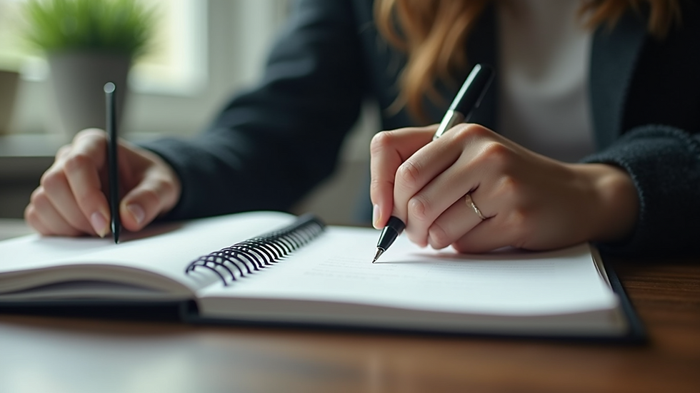 Close-up view of a person writing in a journal about their injury recovery