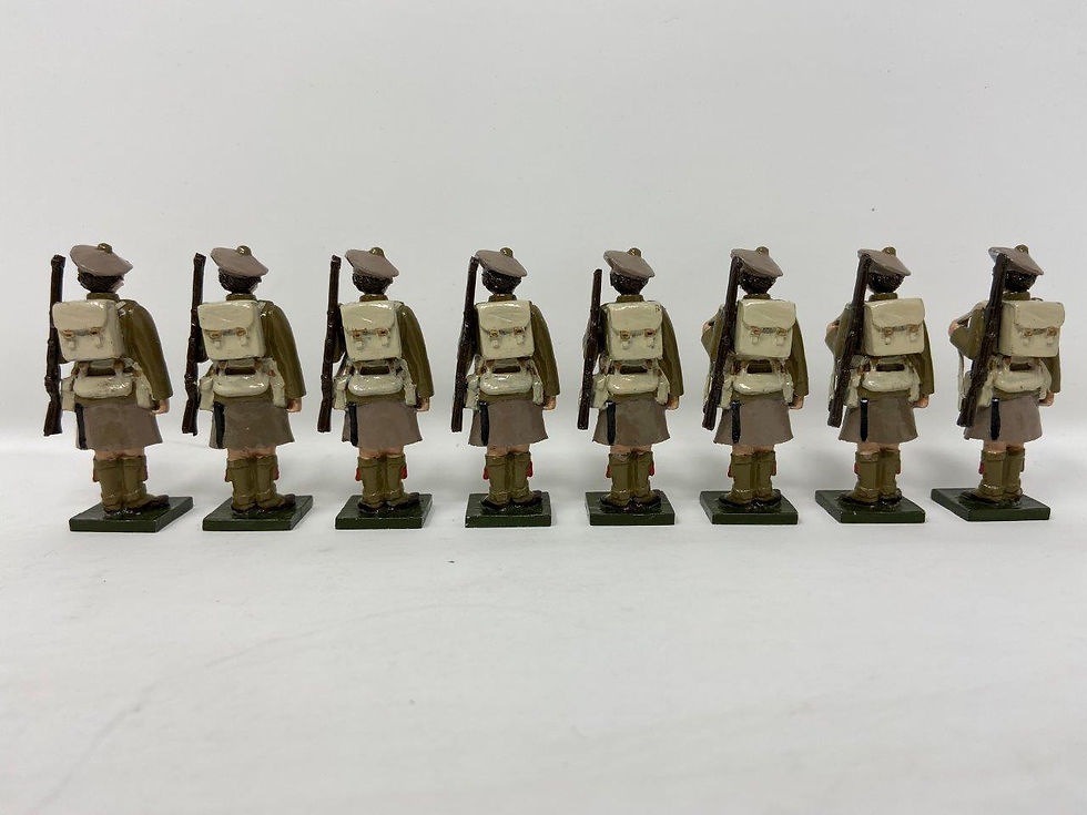 Thumbnail: Set 76 - WWI Highlanders in Bonnets at Attention, Rifles Slung Over Shoulder
