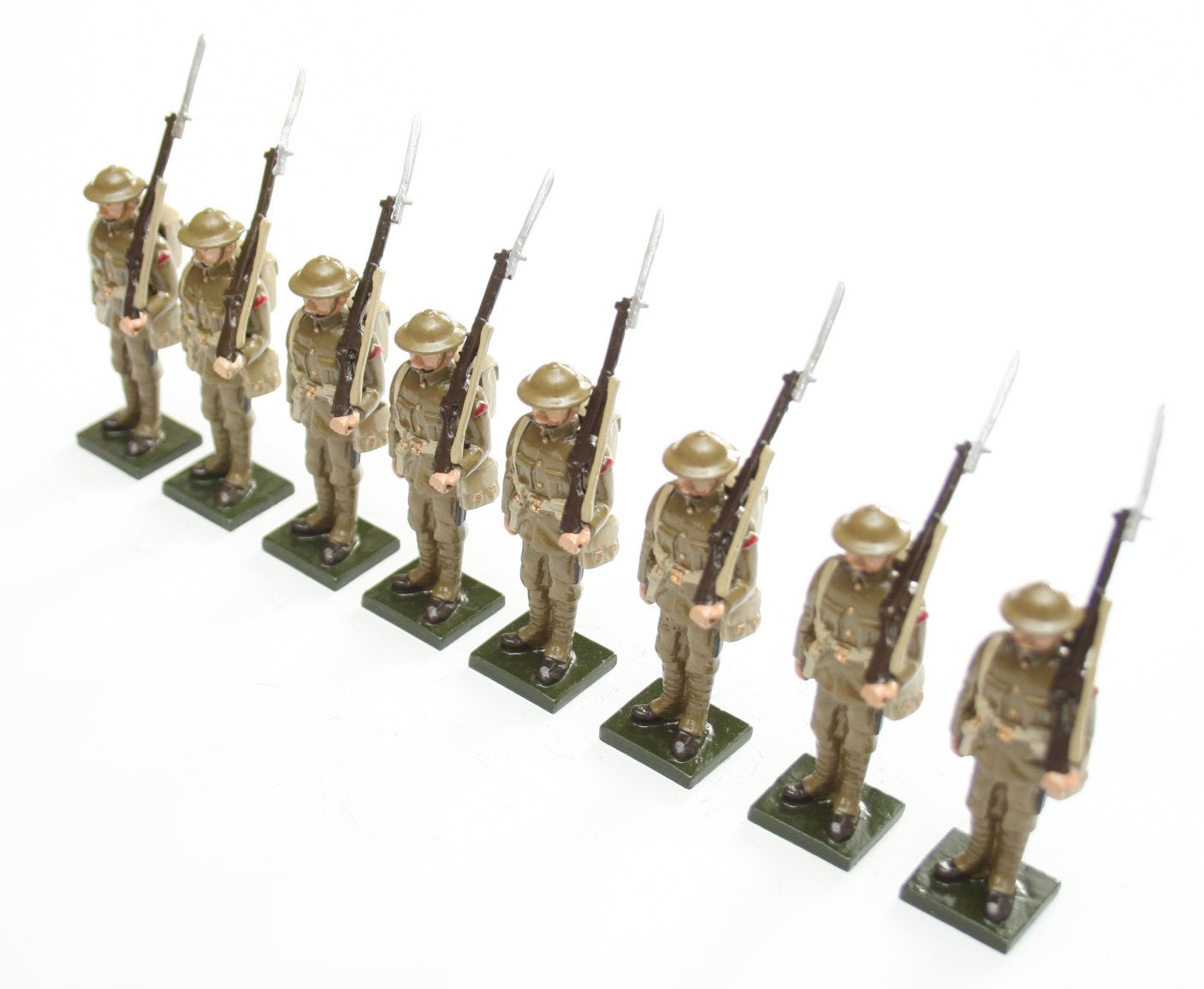 Set 51, WWI Soldiers, in tin helmet, at attention.