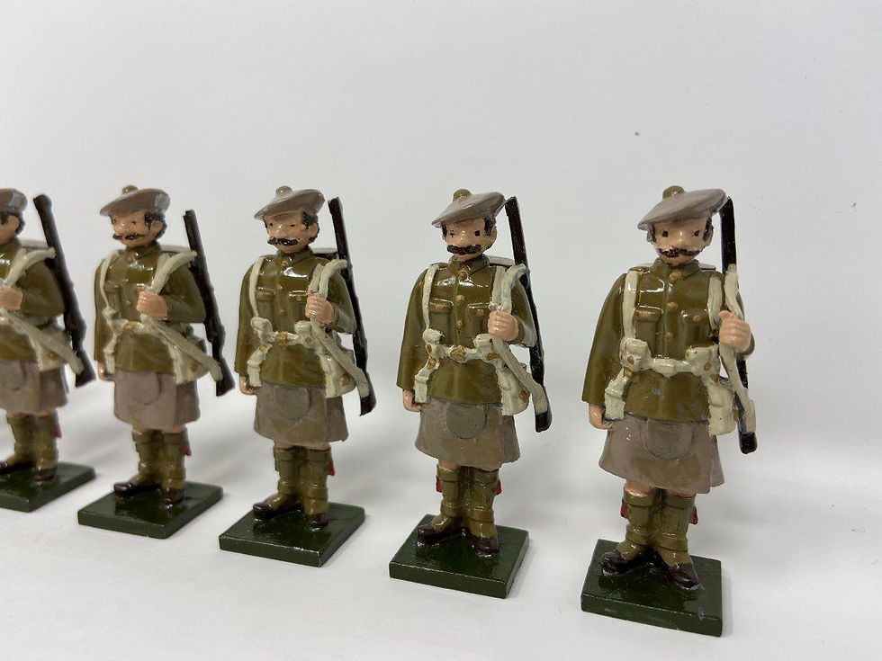 Thumbnail: Set 76 - WWI Highlanders in Bonnets at Attention, Rifles Slung Over Shoulder