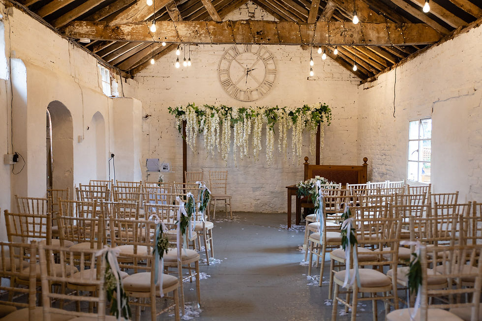 The Stables set up for a wedding ceremony at Stanford Farm, Shrewsbury Shropshire