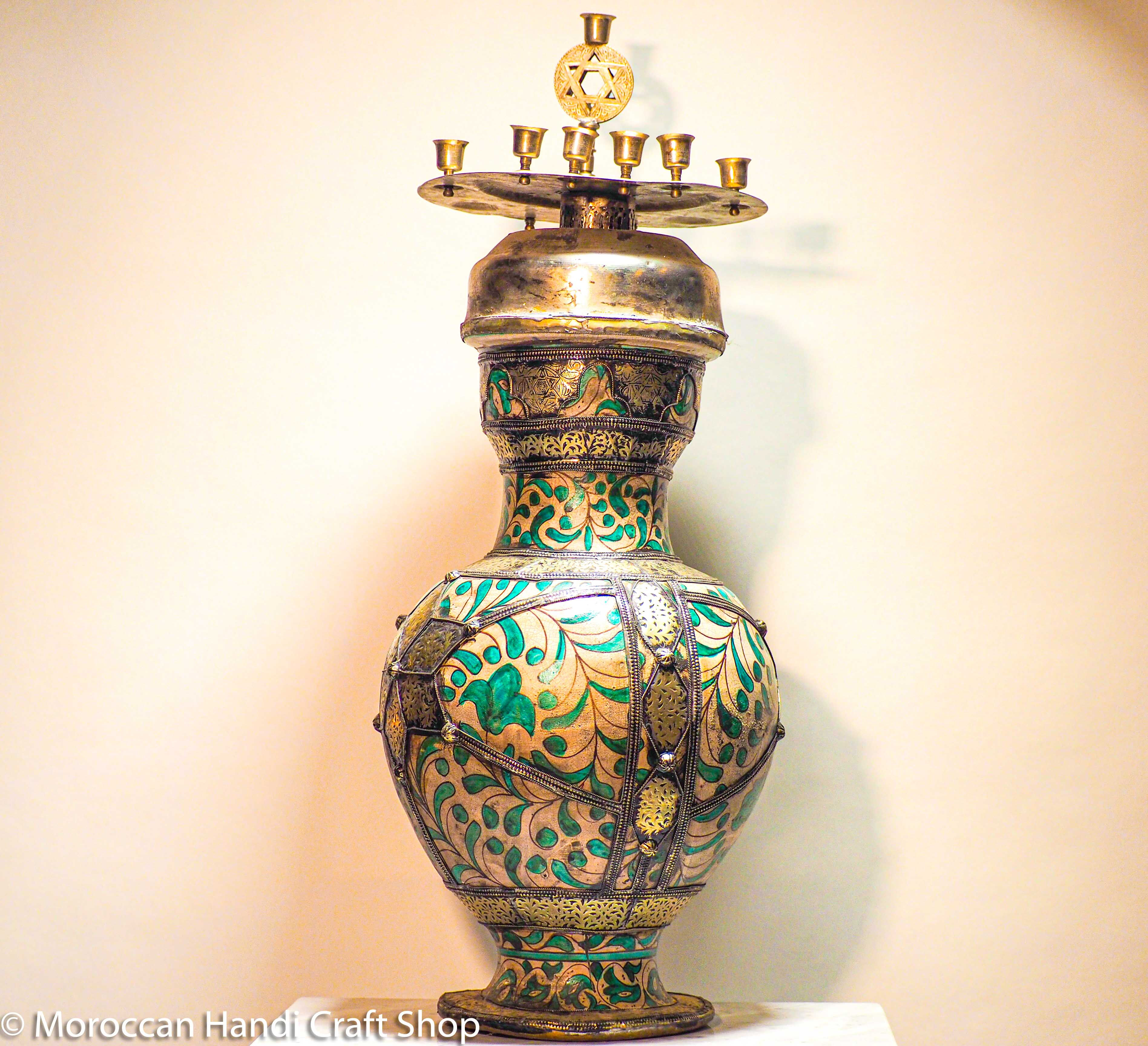 End of 19th century Fes ceramic Sephardic Jewish Hanukkah (OIL LAMP)