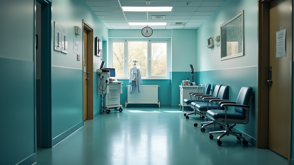 High angle view of a rural clinic using telehealth services