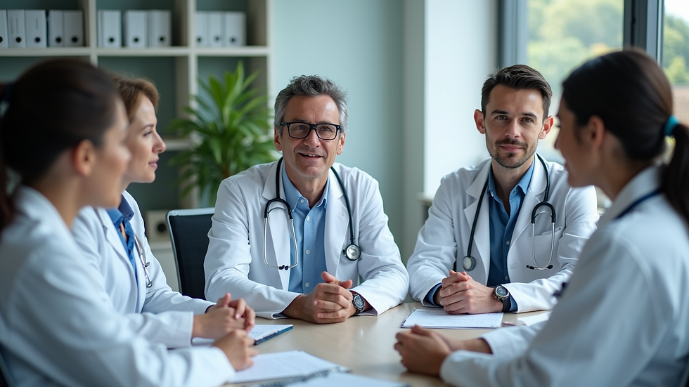 High angle view of a diverse group of doctors in a discussion