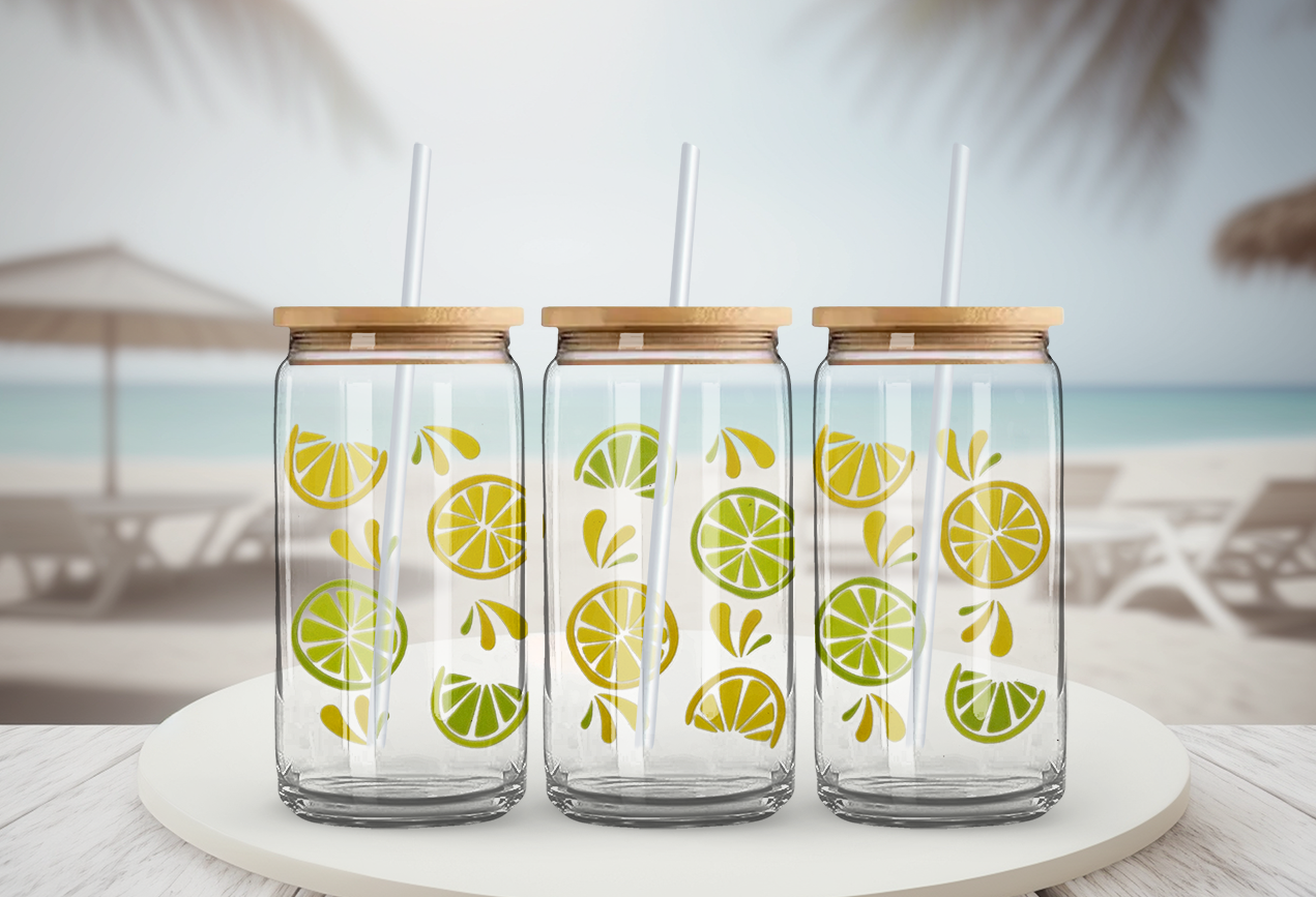 Lemons and Limes 16 oz Glass Can Cup or Snow Globe Glass Can